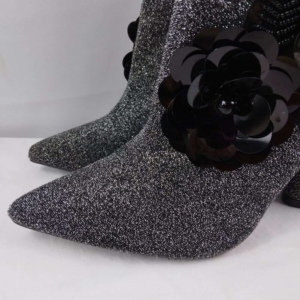 Qupid Bootie Black Silver Sparkly Embellished Elegant Point Toe Ankle Women's 8 - Picture 7 of 14